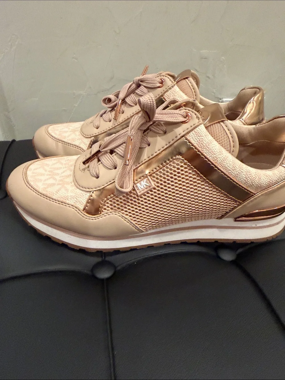 Michael Kors Blush Pink and Gold Logo Lace-Up Sneakers